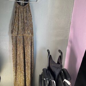 Gold Metallic Halter Maxi Dress